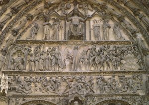 Jüngstes Gericht, Tympanon des zentralen Portals der Westfassade, 13. Jahrhundert von French School