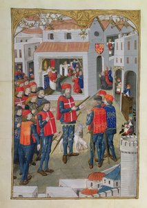 Lat 6067 fol.33v Die Ritter des Johanniterordens bereiten sich auf die Verteidigung von Rhodos vor, aus A History of the Siege of Rhodes, von Guillaume Caoursin, 1483 von French School