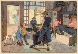 Der Schmied (Farblithografie) von French School