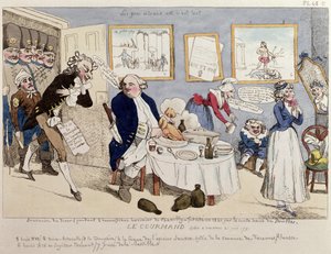 Le Gourmand, Karikatur von Ludwig XVI. (1754-93) und der französischen Königsfamilie zum Zeitpunkt ihrer Verhaftung in Varennes am 21. Juni 1791 von French School