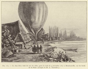 Le Jean Bart, beladen mit Sandsäcken, verbringt die Nacht vom 9. November 1870 in Heurteauville an den Ufern der Seine von French School