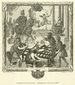 Das Martyrium des heiligen Laurentius, Banner der Bratmeister im Jahr 1699 von French School
