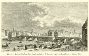 Pont-Neuf im Jahr 1760, nach einem Gemälde von Raguenet, im Besitz der Bäder von Samaritaine von French School