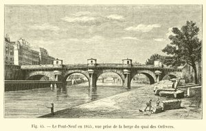 Pont-Neuf im Jahr 1845, Blick von der Uferpromenade des Quai des Orfèvres von French School
