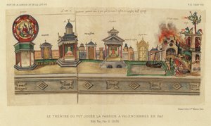 Das Theater, in dem die Passion 1547 in Valenciennes aufgeführt wurde (Farblithographie) von French School