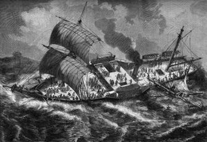 Der „Vauban“, französisches Panzerschiff, verliert seinen Mast bei einem Sturm