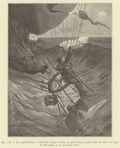Matrose Prince, an Bord der Jacquard, fällt in den Ozean und ertrinkt, vor Plymouth, 29. November 1870 (Gravur) von French School