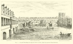 Pont Notre-Dame und Quai de Gesvres im Jahr 1660, nach einem Stich von Israël Silvestre von French School