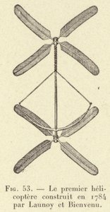 Der erste Hubschrauber, gebaut 1784 von Launoy und Bienvenu (Gravur) von French School
