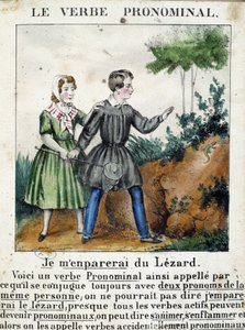 Lektion über reflexive Verben. In „La grammaire en images“, Heftalbum, um 1850 von French School