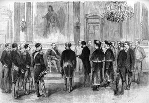 Der Kaiser Napoleon III. (1808-1873) empfängt die chinesischen Botschafter und ihre Dolmetscher im Salon der Tuilerien in Paris von French School