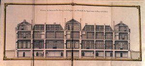 Längsschnitt des Château de Petit-Bourg, zeigt die Zimmer des Königs und der Königin von French School