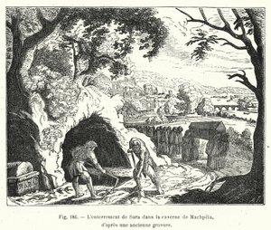 Das Begräbnis von Sara in der Höhle von Machpela, nach einem alten Stich von French School