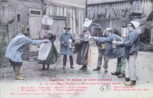 Les Gars de Falaise et leurs Lanternes, ca. 1910 (nach einem Foto) von French School