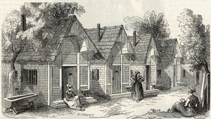 Die Chalets der Salpêtrière für die aufgeregten Verrückten - Gravur in „Tableau-de-Paris“ von Edmond Texier 1852 von French School