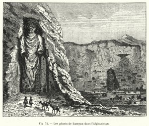 Die Riesen von Bamiyan in Afghanistan (Gravur) von French School