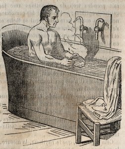 Die Gesten des Bades - Hygiene im 19. Jahrhundert - Mann in einer Badewanne - Gravur in La Sante Universelle - Guide Medical des Familles 1852