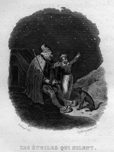 Les étoiles qui filent Chanson de Béranger in „Œuvres complètes“ (1834) von Pierre Jean de Béranger (1780-1857), französischer Dichter und Liedermacher. von French School
