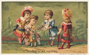 Unterricht für meine Puppe, Ende des 19. Jahrhunderts (Chromo) von French School