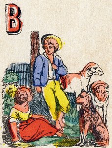 Buchstabe B Schäfer. Gravur in "Alphabet des jeux"