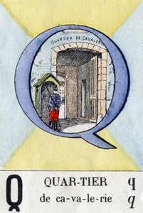 Buchstabe Q wie Quartier. Militäralphabet von French School