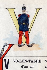 Buchstabe V wie Freiwilliger. Militäralphabet von French School