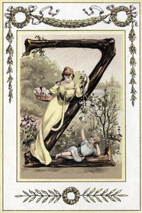 Brief, der eine Mutter und ihren Sohn darstellt, späte 19. Jahrhundert (Chromolithographie) von French School
