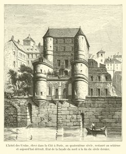 Das Ursins-Hotel, errichtet in der Stadt Paris im 14. Jahrhundert, restauriert im 16. Jahrhundert und heute zerstört, Zustand der Nordfassade Ende des letzten Jahrhunderts von French School