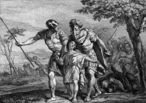Befreiung von Childebert II. (570-596), König von Austrasien, 575: Sohn von Childebert I. und Brunehilde, er wurde nach dem Tod seines Vaters von seinem Onkel Chilperich I. entführt. Gravur aus dem 18. Jahrhundert.