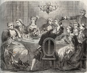 Libertinage: Christian VII. (1749-1808), König von Dänemark und Norwegen, während eines libertinen Festes, das von der Tänzerin Marie Madeleine Guimard (1743-1816) in ihrem Haus in Pantin organisiert wurde. Gravur von 1871 in „Histoire Des Cocuses Celebres