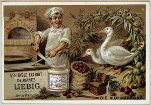 Liébig-Rezepte: Gans mit Kastanien - Chromo. Liébig von French School