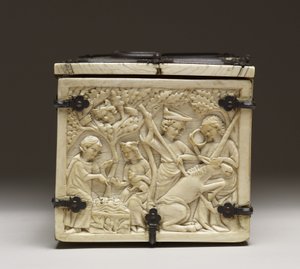 Deckel eines Kästchens mit Darstellung der "Burg der Liebe und Ritterturniere", ca. 1330-50 von French School
