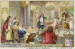 Liebig-Karte mit französischem Theater während der Herrschaft von Ludwig XIV. von French School