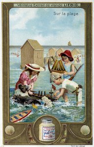 Liebig Chromolithografie Serie „Strandspiel“ von Kindern. 19. Jahrhundert von French School