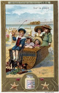 Liebig-Chromolithografie-Serie „Strandspiel“ von Kindern. 19. Jahrhundert von French School