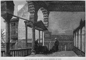 Loggia des Hauses von Memlook Radnau Bey, Kairo, aus LEgypte von Georg Moritz Ebers, 1881 (Gravur) von French School