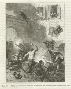 Plünderung und Brandstiftung eines Hauses während der Französischen Revolution von French School