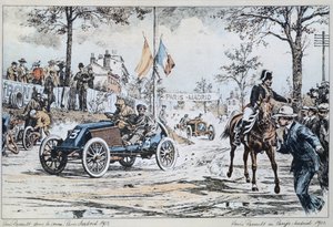 Louis Renault fährt im Rennen Paris-Madrid von 1903, ca. 1903