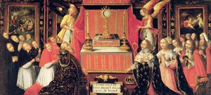 Ludwig XIII (1601-43) Anna von Österreich (1601-66) Infantin von Spanien und Gaston de France (1608-60) Herzog von Orléans vor dem Heiligen Sakrament von French School