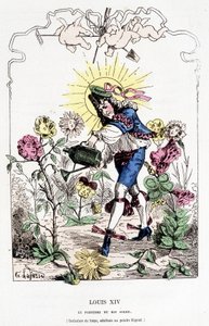 Ludwig XIV. verkleidet als Gärtner - in „Tintamarresque Geschichte Frankreichs“ von Touchatout von French School