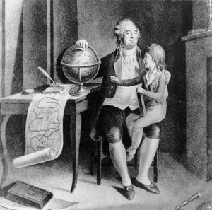Ludwig XVI. unterrichtet den Dauphin in Geographie (Litho)