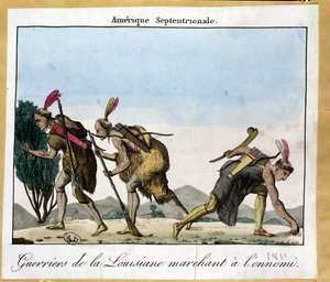 Louisiana-Indianer verfolgen ihren Feind, um 1811