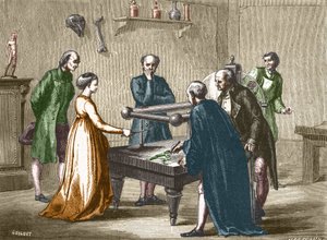 Luigi Galvani, Professor in Bologna, entdeckte 1780 die Reizbarkeit der Froschmuskeln durch Elektrizität - in „Album der Wissenschaft; illustre Wissenschaftler; Große Entdeckungen“ 1896