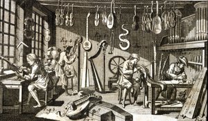 Werkstatt des Geigenbauers. Gravur - in Enzyklopädie von Diderot und d