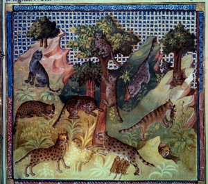 Luchse in den Bergen. Miniatur aus „Das Buch der Jagd“ von Gaston III Phoebus, Graf von Foix, Herr von Béarn (1331-1391)
