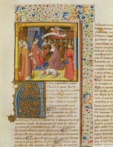 MS 246 f.1r Raoul de Presles überreicht seine Übersetzung an Karl V. (1338-80) aus La Cité de Dieu von St. Augustinus, übersetzt von Raoul de Presles (1316-82) ca. 1400-50 von French School