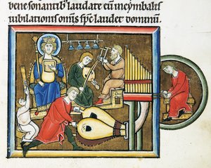 MS CXXXVII fol. 149r, König David mit Psalter und Musikern, aus dem Psalter der Heiligen Elisabeth von French School