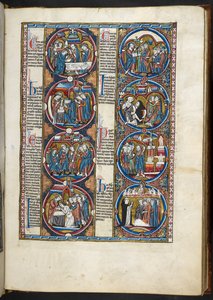 MS. Harley 1527, f.77r, Miniaturen aus der Bible moralisée von French School