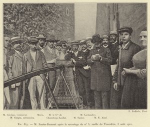 M Santos-Dumont nach der Rettung von Nr. 5, Gasse des Trocadero, 8. August 1901 von French School