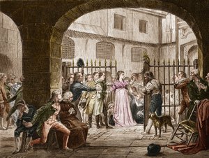 Madame Jeanne Marie Roland de la Platiere (1754-1793), französische Politikerin, die 1793 vor das Revolutionstribunal ging. Gravur nach Daubans Gemälde